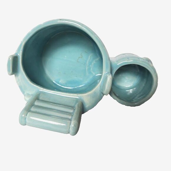 Vintage Planter Wringer Wash Tub and Bucket Ceramic Greenish Blue 6.5 X 4 Inch - Picture 7 of 8